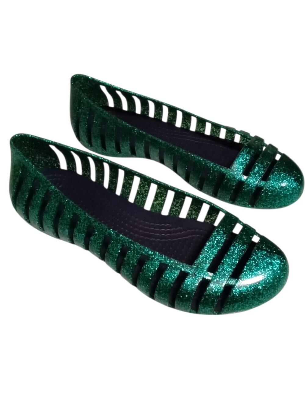 Crocs Adrina II Glitter Jelly Flats Green Kids Size 13 Slip-On Shoes